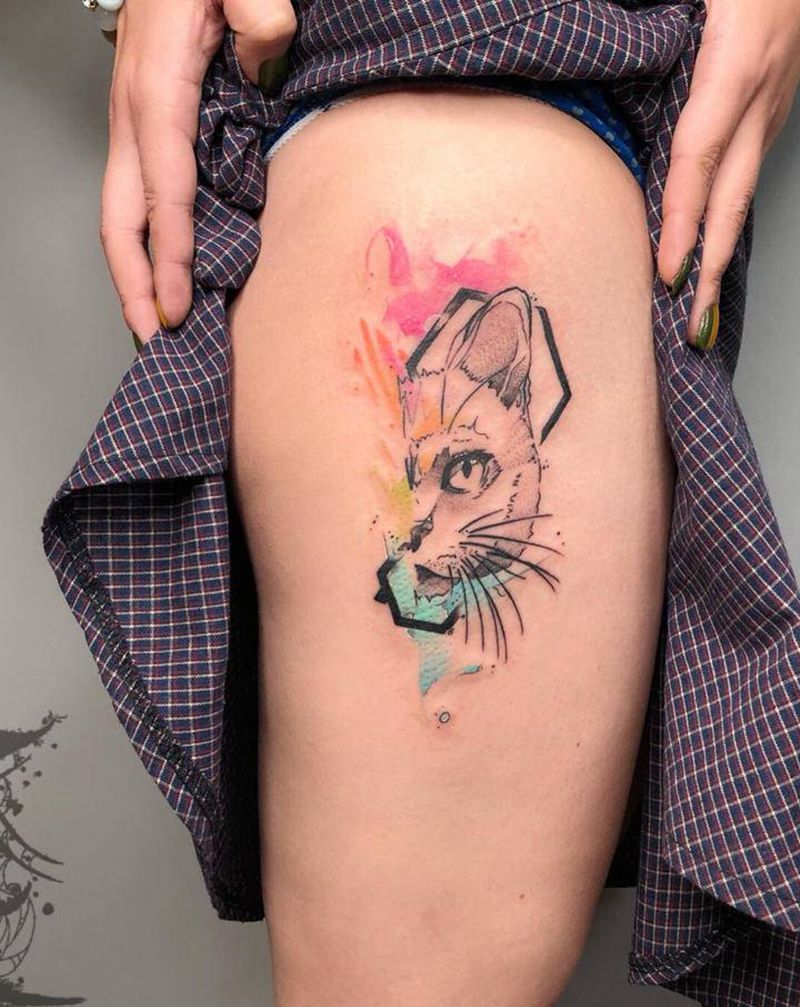 猫纹身图片_脚部纹身图案