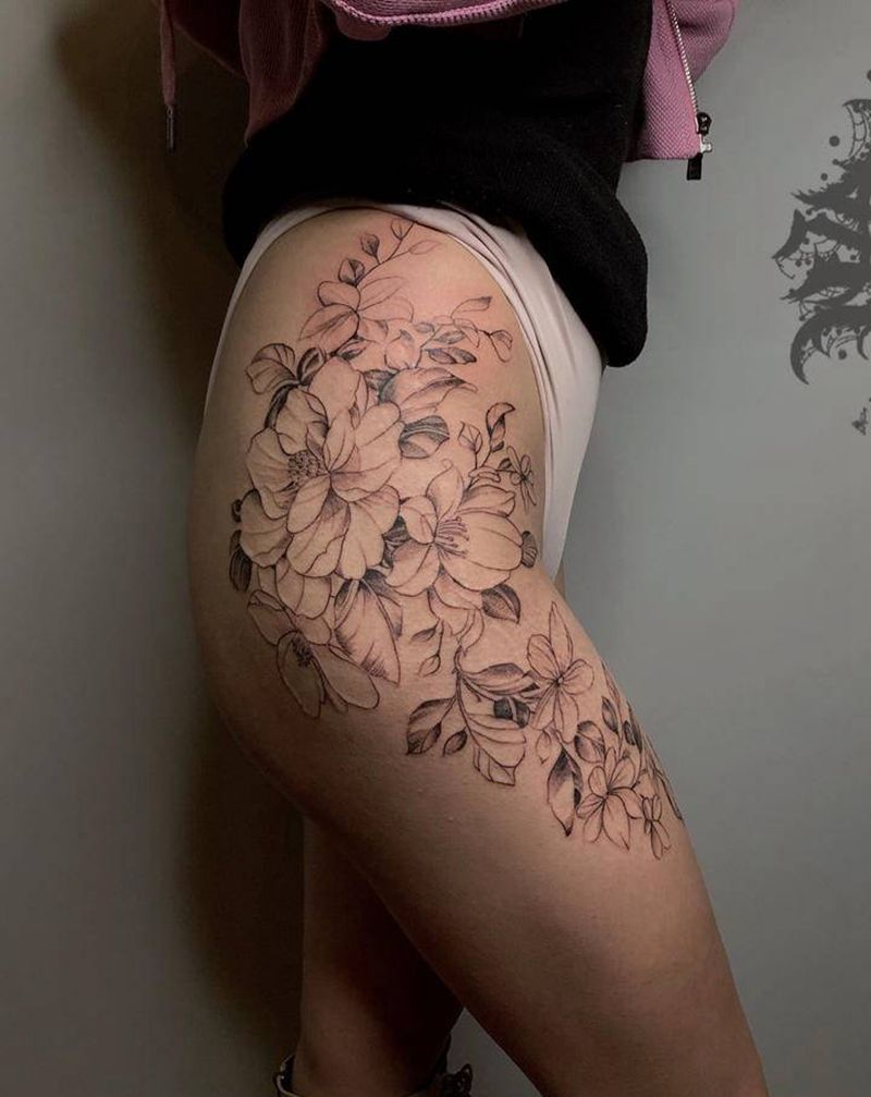 素花纹身图片_脚部纹身图案