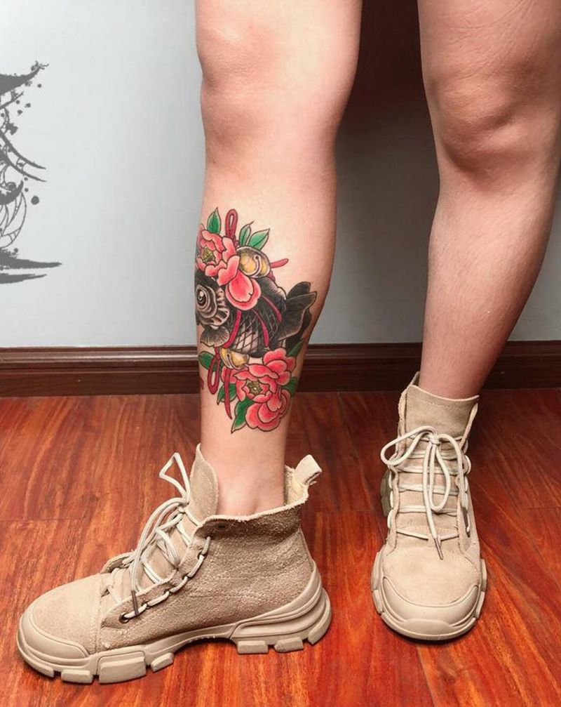 鱼纹身图片_脚部纹身图案