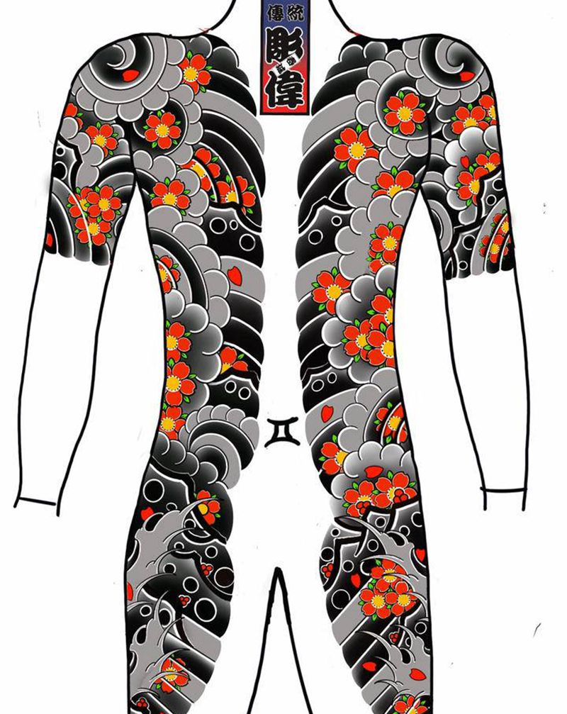 原创手稿开衫纹身图片_胸部臀部老传统纹身图案