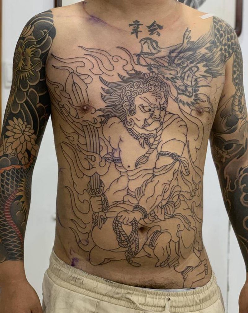 不动明王，下次背景，扩线纹身图片_胸部老传统纹身图案