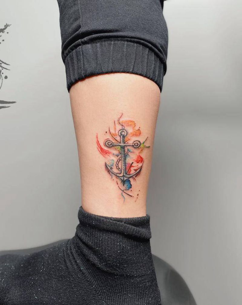 修改船锚纹身图片_脚部腿部纹身图案