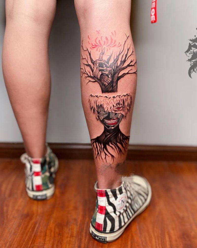 金木研纹身图片_脚部腿部纹身图案