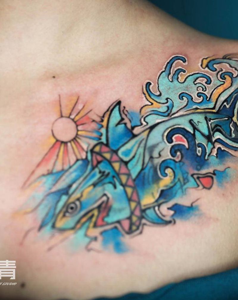 遮盖与修改纹身图片_手臂腿部New School几何纹身图案