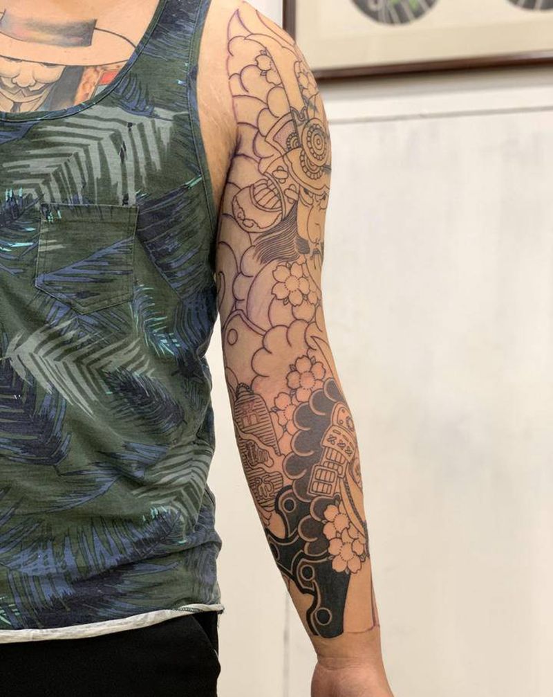 日式传统花臂纹身图片_手臂老传统纹身图案
