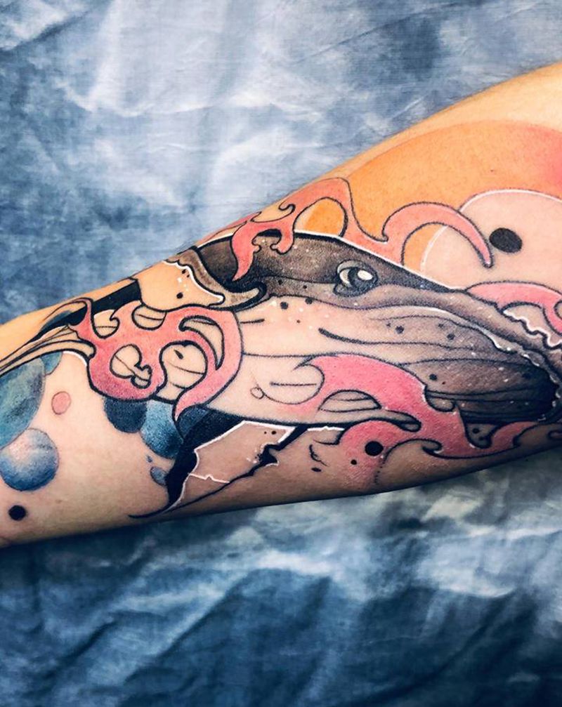 鲸鱼纹身图片_手臂New School鲸鱼纹身图案