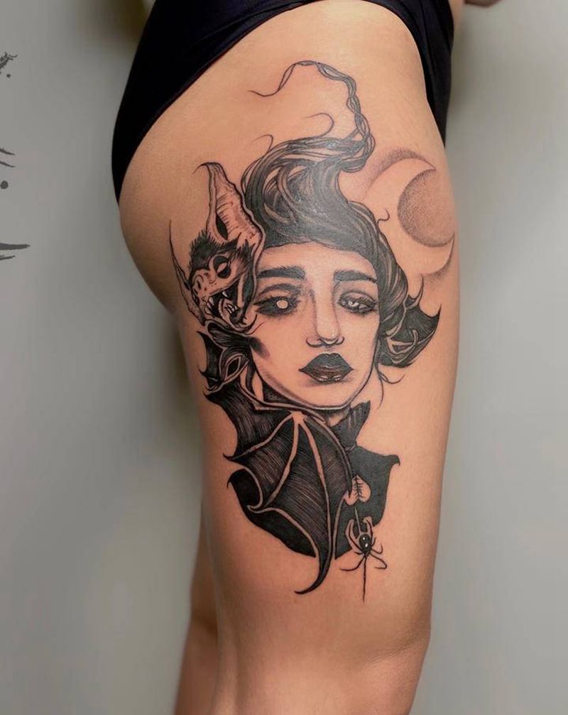 魔女纹身图片_腿部脚部纹身图案