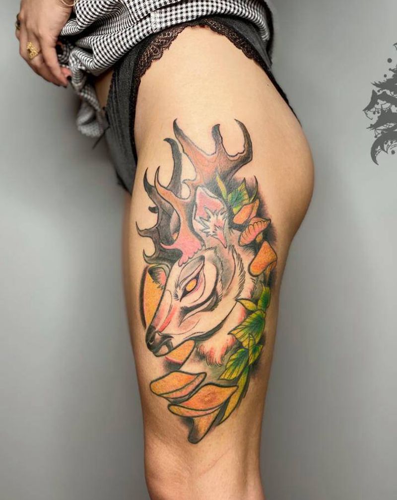 麋鹿纹身图片_腿部脚部纹身图案