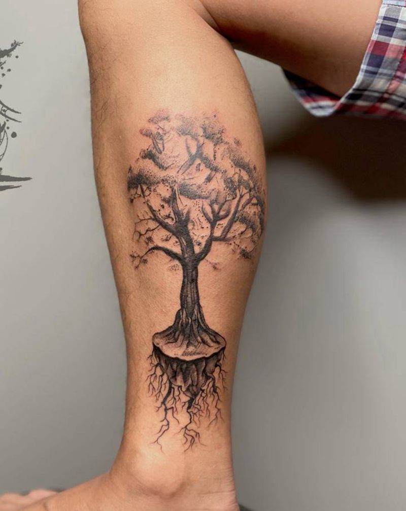 大树纹身图片_脚部腿部纹身图案