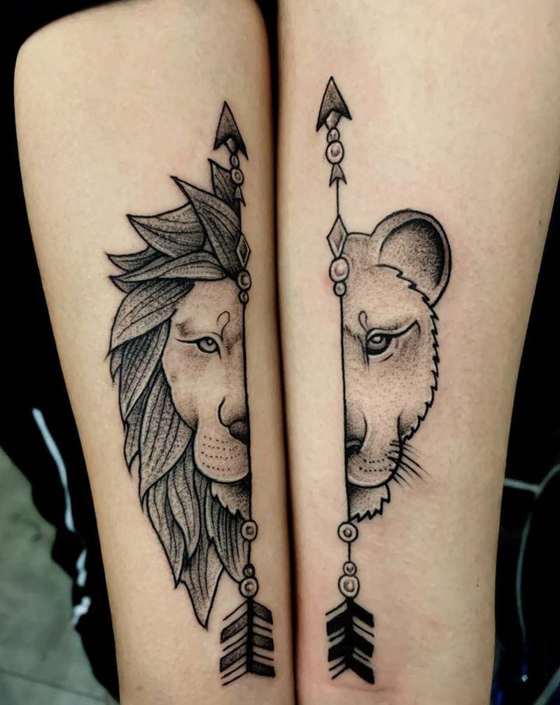 情侣狮头纹身图片_手臂点刺几何纹身图案