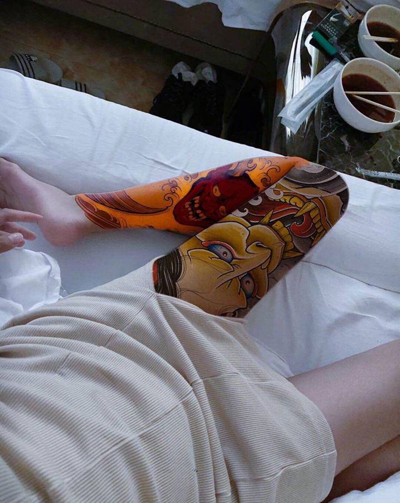 般若纹身图片_手部腿部老传统效果图纹身图案