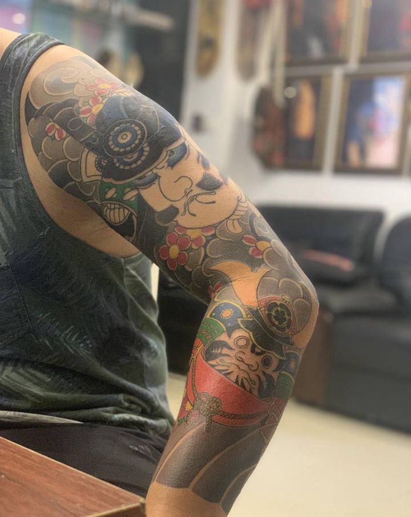 日式传统花臂纹身图片_手臂老传统纹身图案