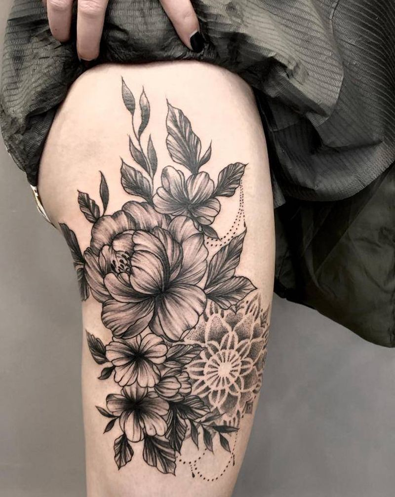 素花 几何纹身图片_腿部几何点刺纹身图案