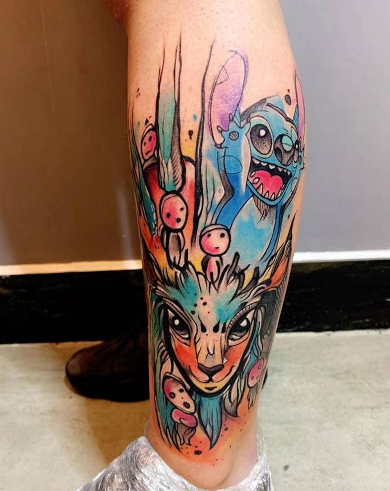 宫崎骏组合史迪仔纹身图片_腿部脚部New School纹身图案