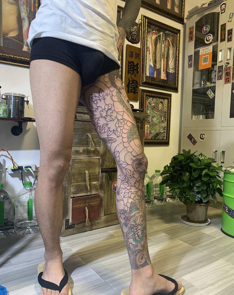 添加，矮脚虎（王英）纹身图片_腿部老传统纹身图案