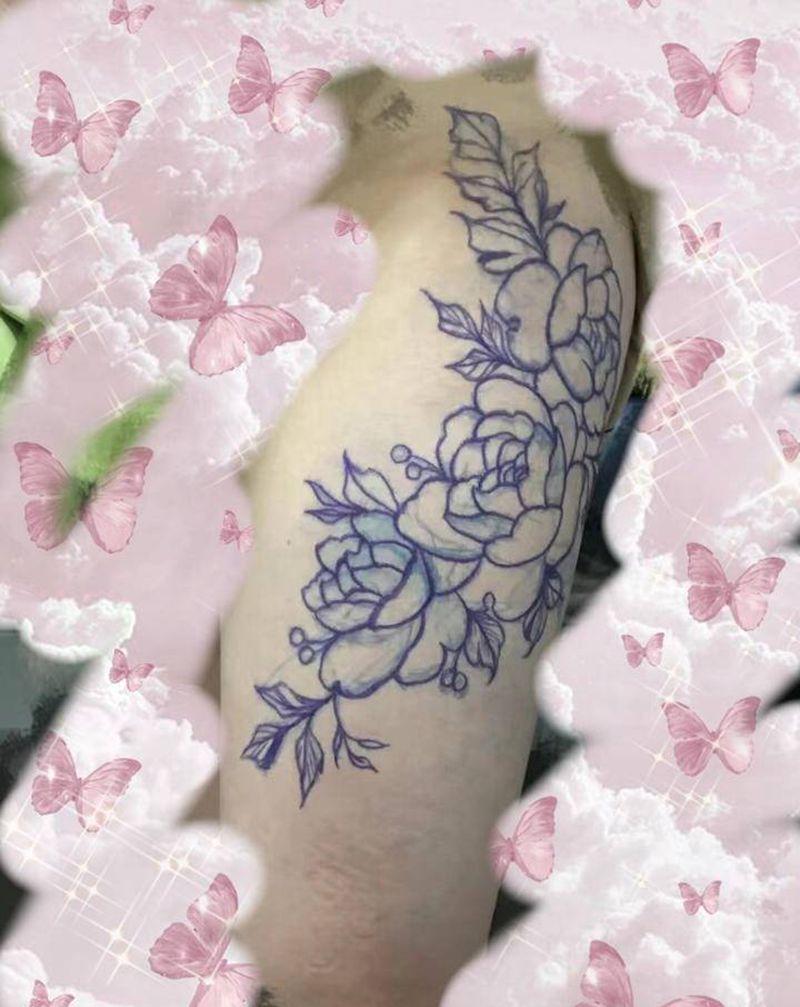 画花纹身图片_腿部纹身图案