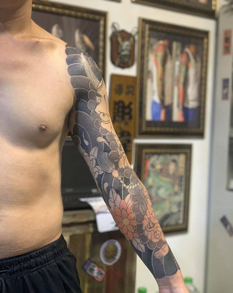 恢复一点点进度纹身图片_手臂老传统纹身图案