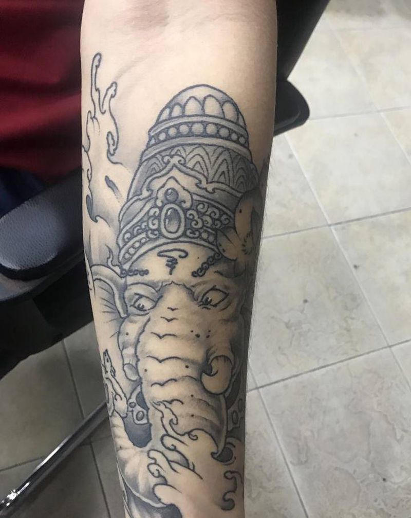 象神（恢复后）纹身图片_手臂新传统纹身图案