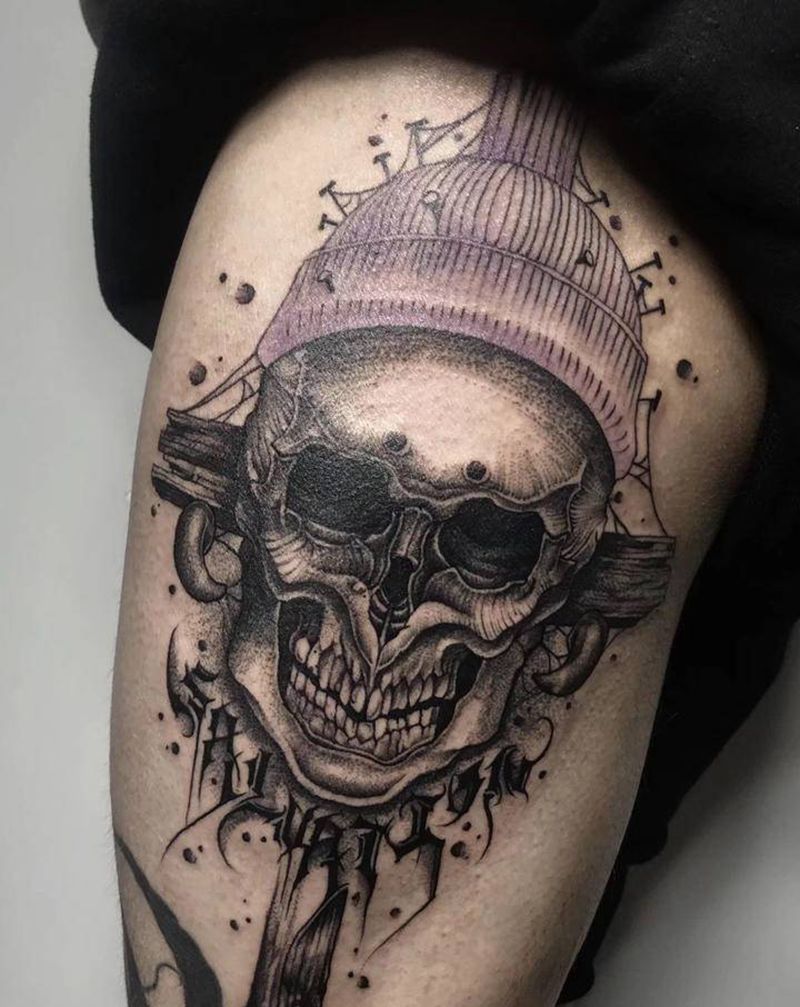 DK ☠️纹身图片_腿部点刺欧美写实纹身图案