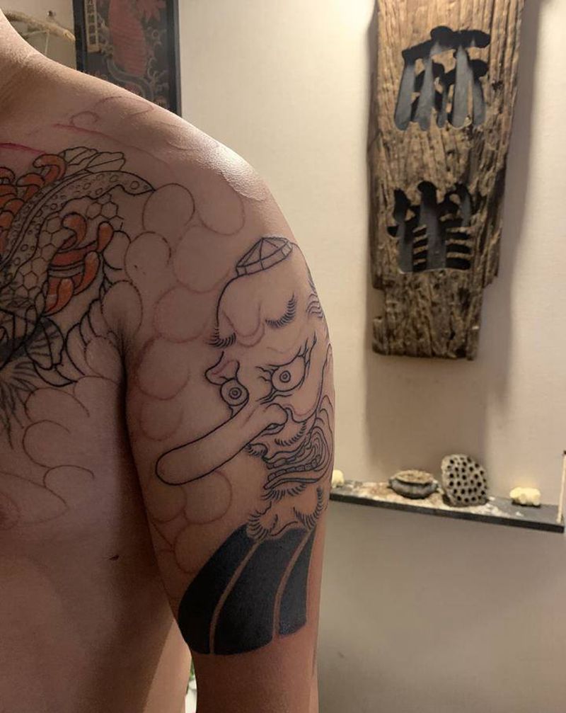 天狗纹身图片_手部纹身图案