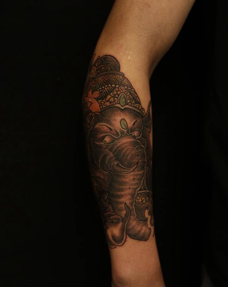 象神纹身图片_新传统纹身图案