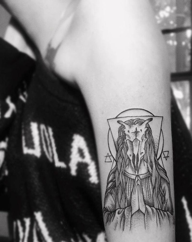 阿弥陀。佛纹身图片_手臂手部点刺几何纹身图案