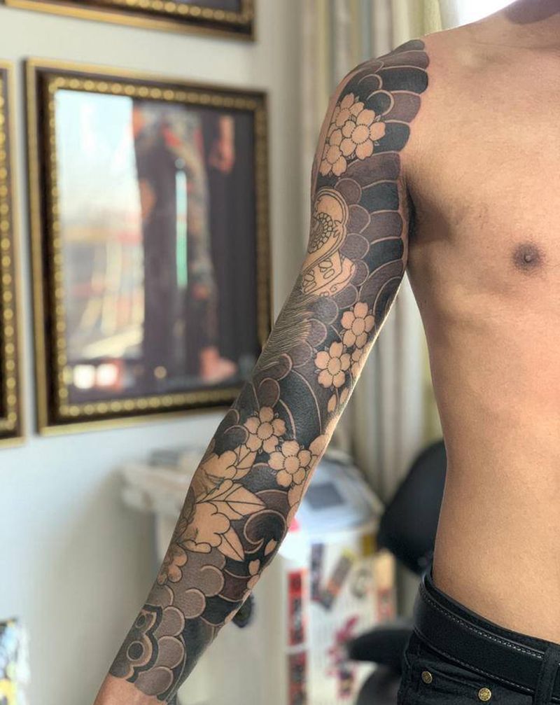 日式老传统花臂，近期作品纹身图片_手臂老传统纹身图案