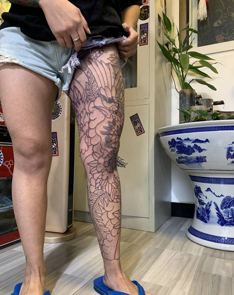 日式老传统纹身图片_腿部背部老传统纹身图案