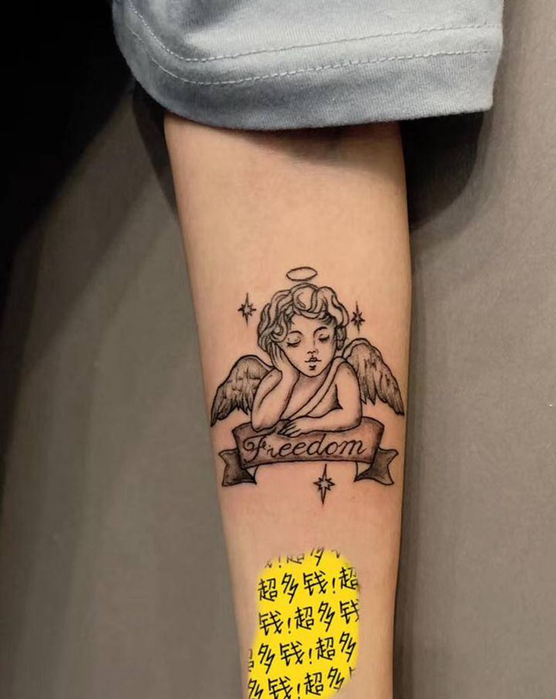 小天使纹身图片_手部图腾纹身图案