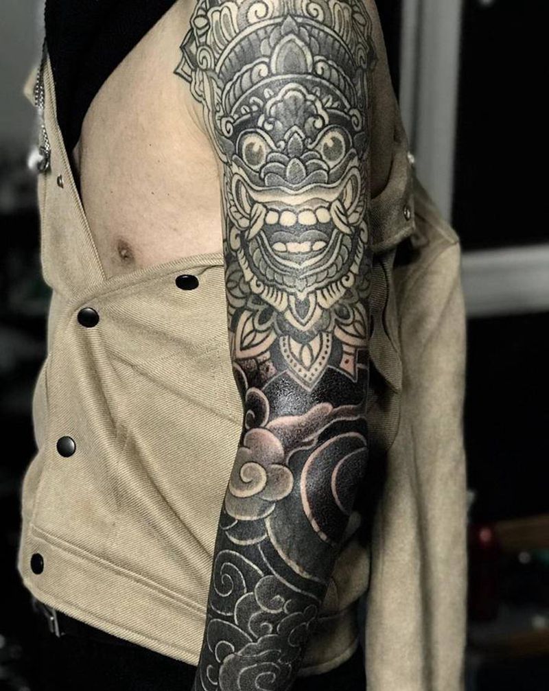 整臂遮盖已完成80%纹身图片_手臂图腾几何遮盖纹身图案