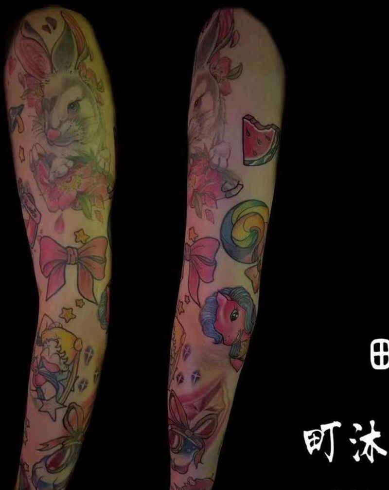 花臂纹身图片_手臂老传统New School纹身图案