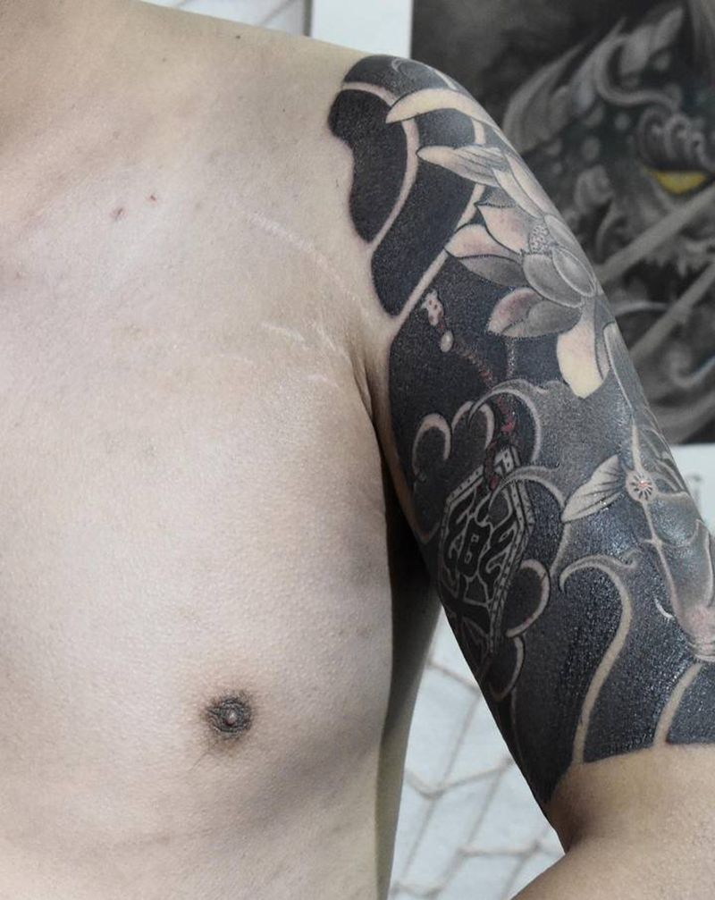 老传统鱼纹身图片_手臂老传统老传统鱼纹身图案