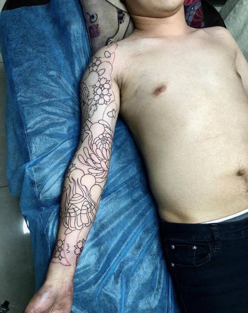 日式花臂纹身图片_老传统纹身图案