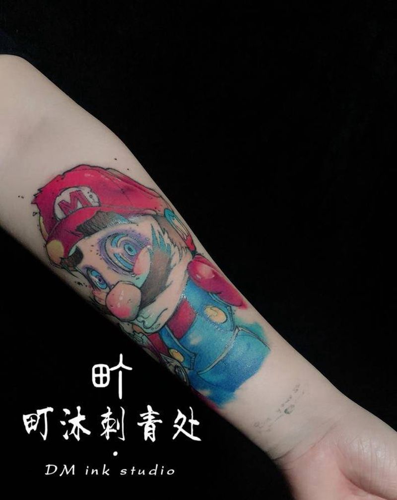 毒蘑菇马里奥纹身图片_手臂纹身图案