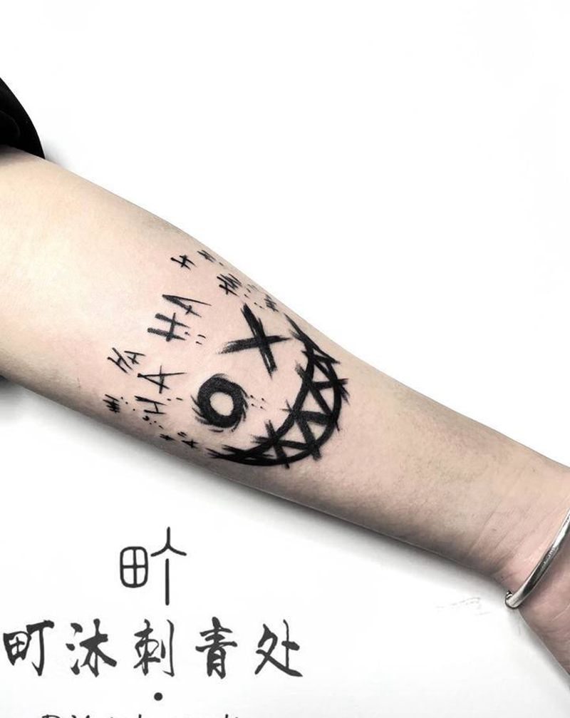 暗黑笑脸纹身图片_手臂New School纹身图案