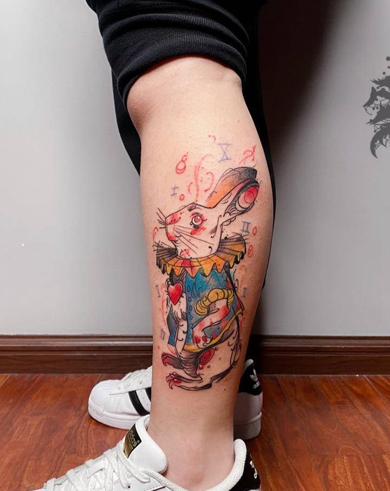 兔兔纹身图片_腿部New School纹身图案