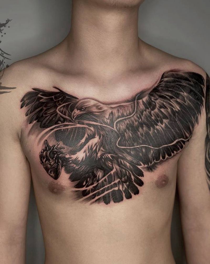 遮盖作品纹身图片_胸部欧美写实纹身图案