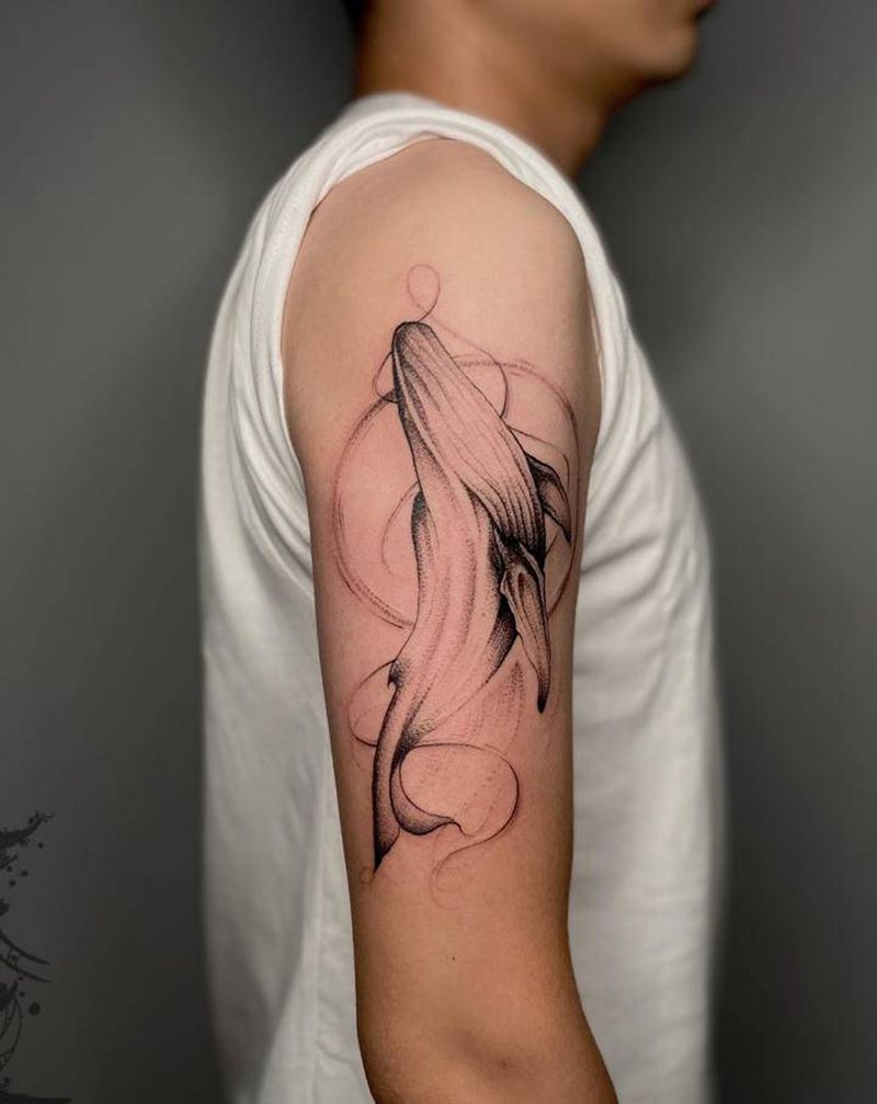 鲸纹身图片_手臂手部纹身图案