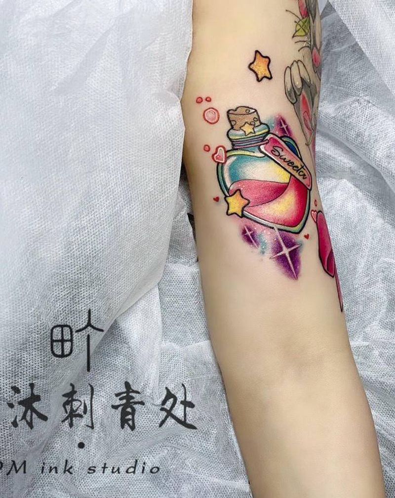 拼接花臂/小药瓶纹身图片_手臂New School纹身图案