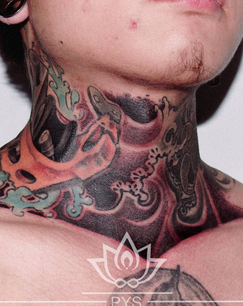脖子添加修改纹身图片_颈部肩部老传统新传统脖子传统纹身图案
