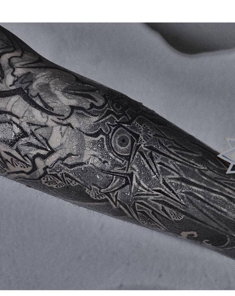龙 覆盖未完成❎纹身图片_手臂手部老传统新传统龙传统老传统纹身图案