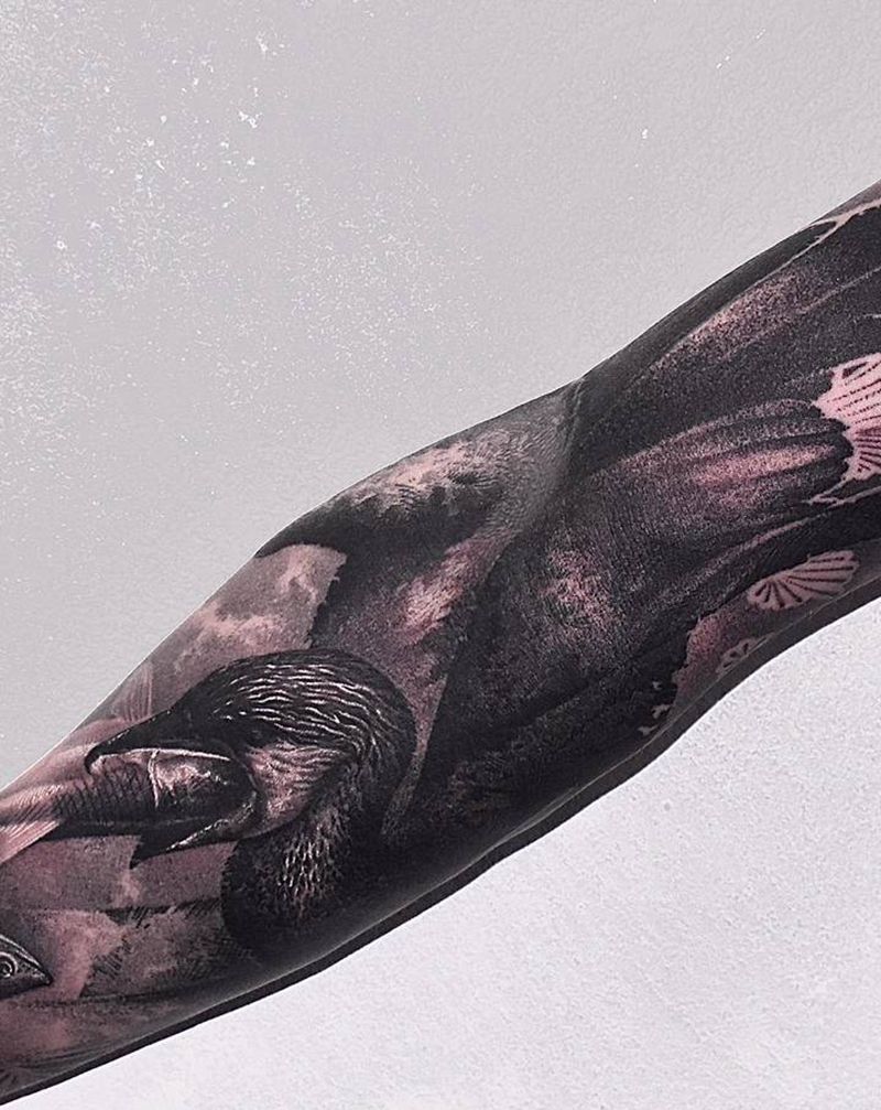 写实 鱼鹰捕鱼纹身图片_手臂欧美写实写实创意写实纹身图案