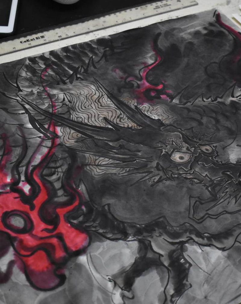 写意龙 草稿纹身图片_手臂腿部新传统老传统龙纹身图案