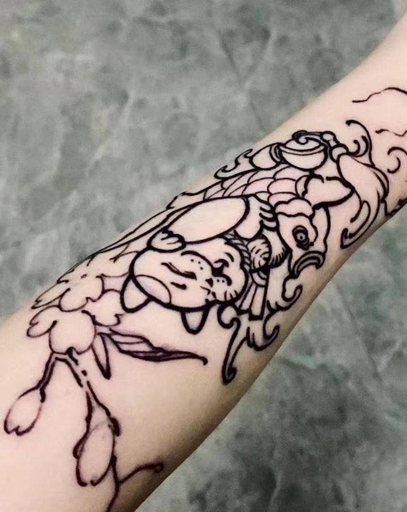 小臂招财猫纹身图片_手臂New School新传统纹身图案