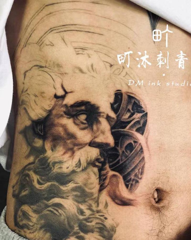 写实/波塞冬纹身图片_腹部欧美写实纹身图案