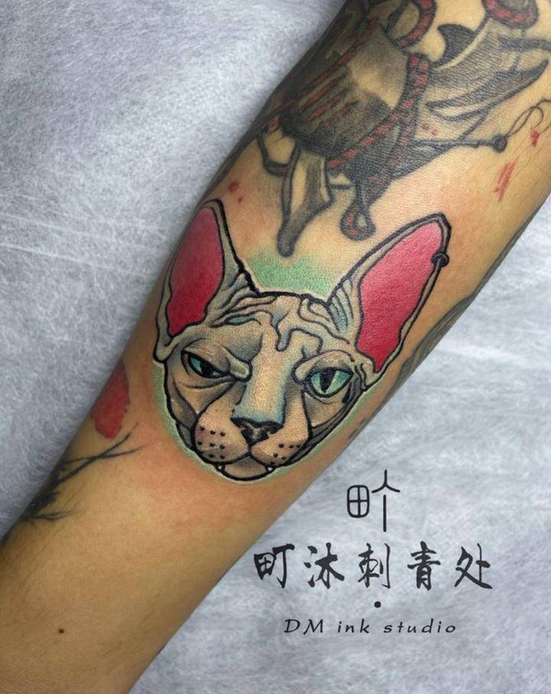 花臂拼接/无毛猫纹身图片_手臂New School纹身图案