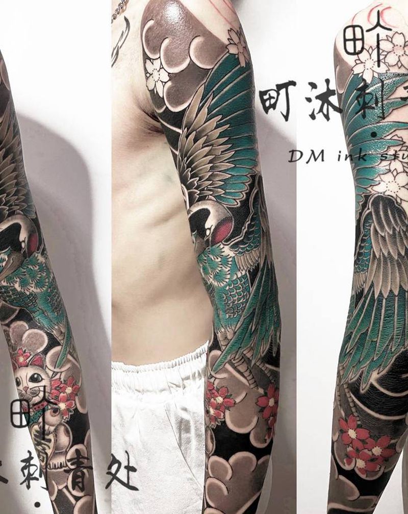 老传统/鹤纹身图片_手臂老传统纹身图案