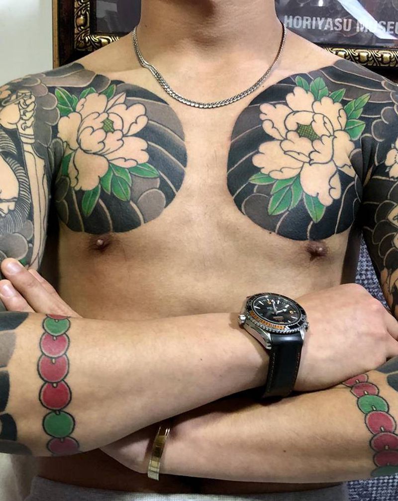 日式老传统7分对胛进度纹身图片_手臂胸部老传统纹身图案