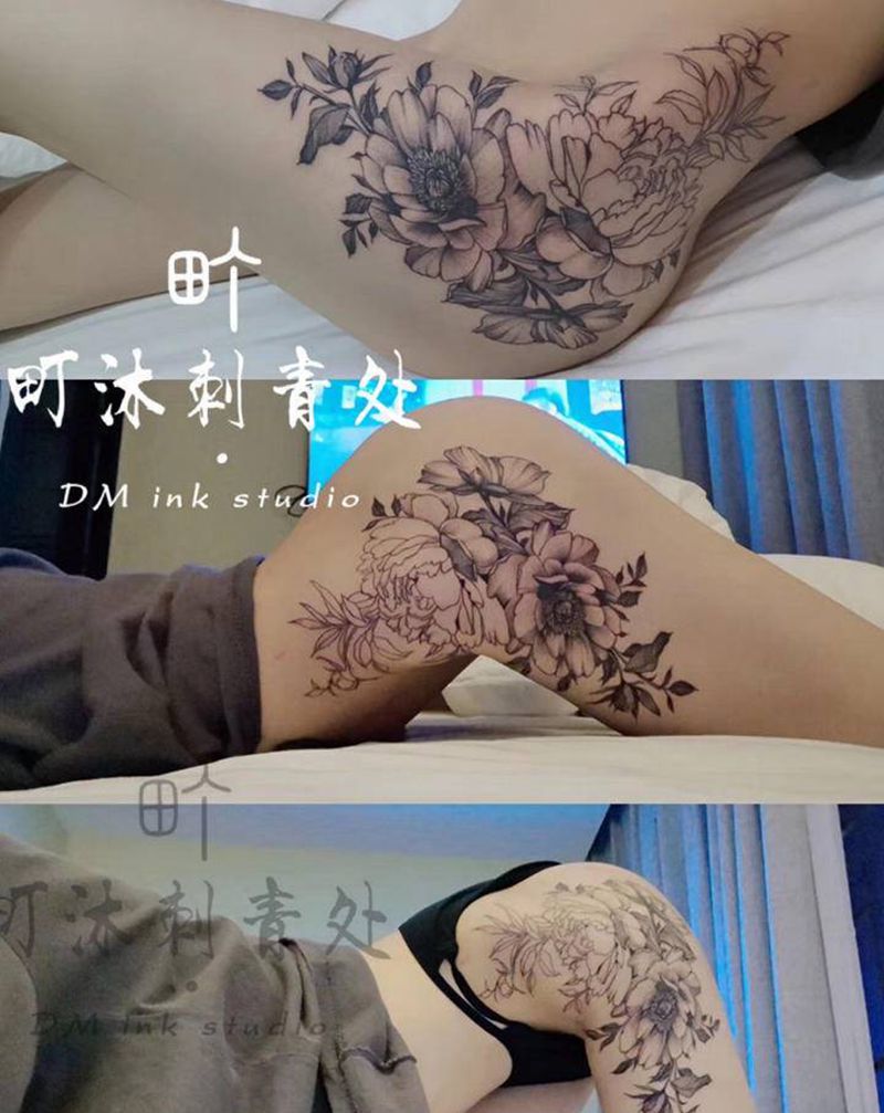 素花纹身图片_臀部素花纹身图案