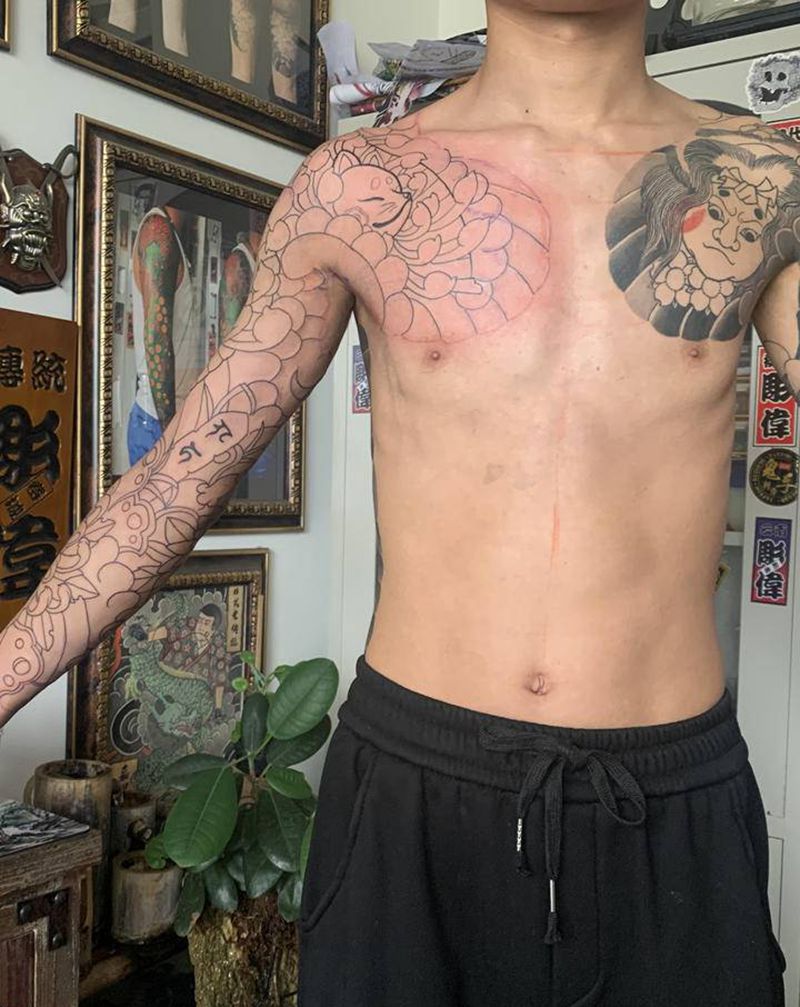 日式老传统纹身图片_手臂胸部老传统纹身图案